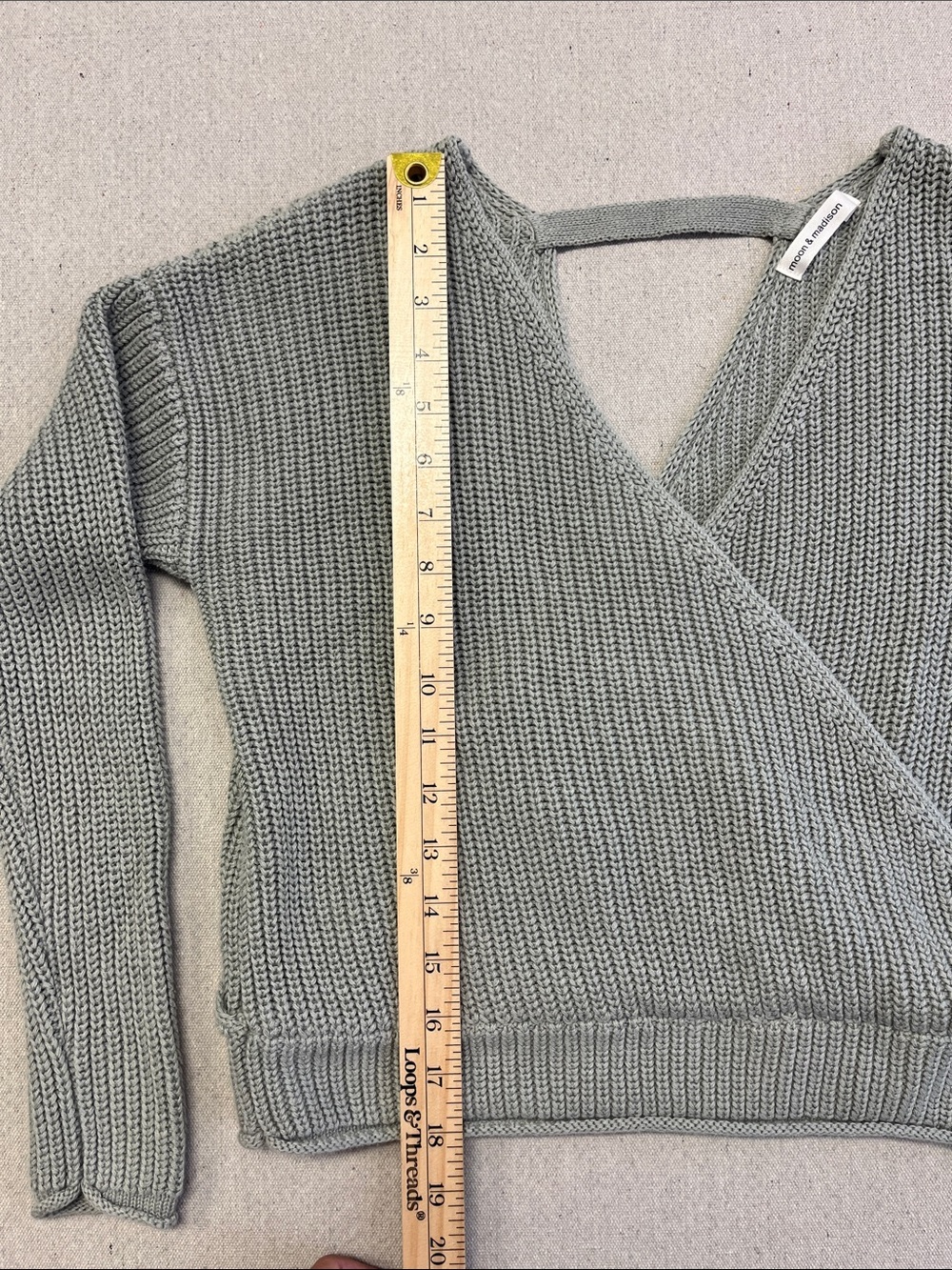 moon & madison Sage Green Crossover V-Neck Sweater - Picture 7 of 10